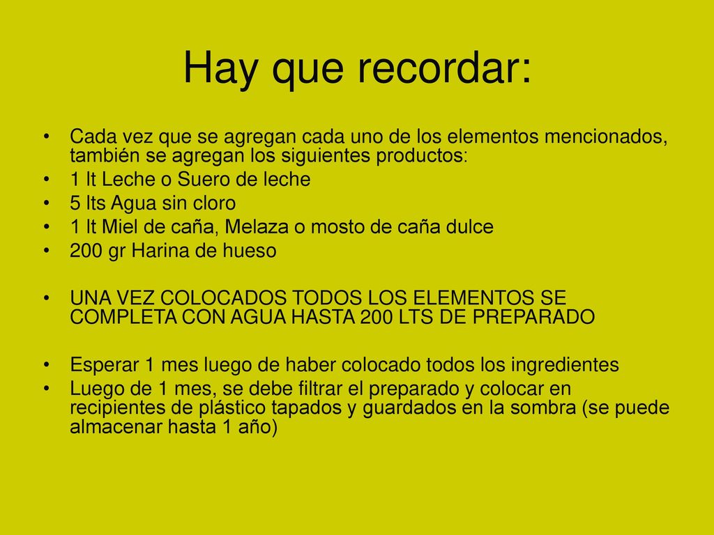 Hay que recordar: Cada vez que se agregan cada uno de los elementos mencionados, también se agregan los siguientes productos: