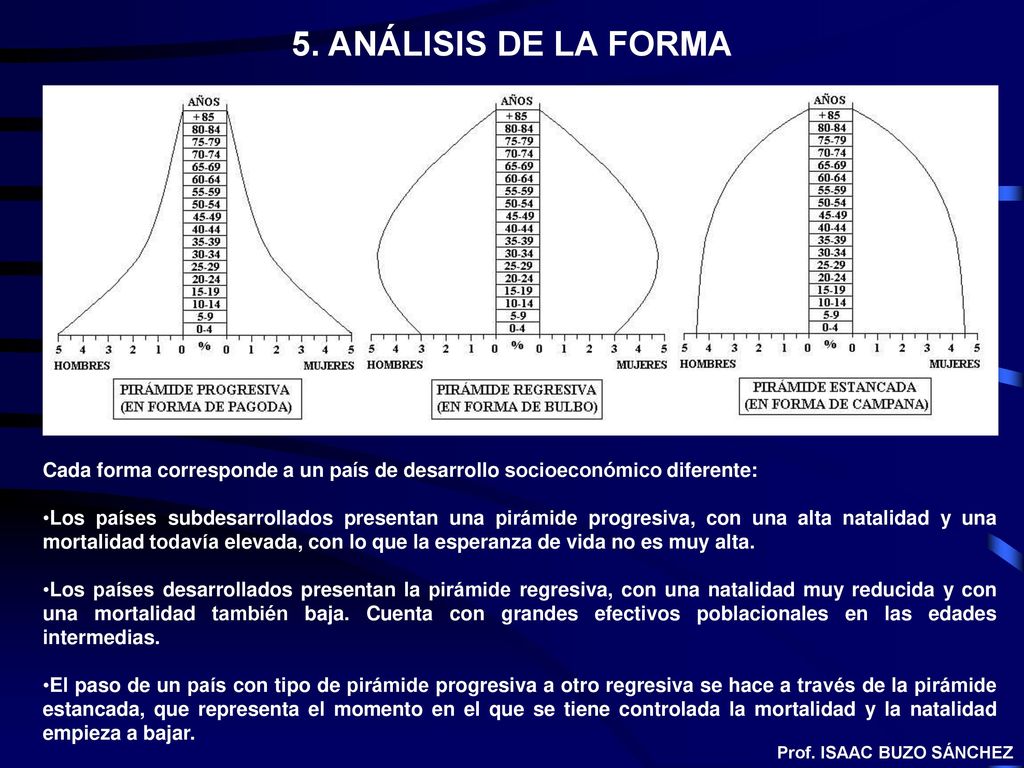 5. ANÁLISIS DE LA FORMA Cada forma corresponde a un país de desarrollo socioeconómico diferente: