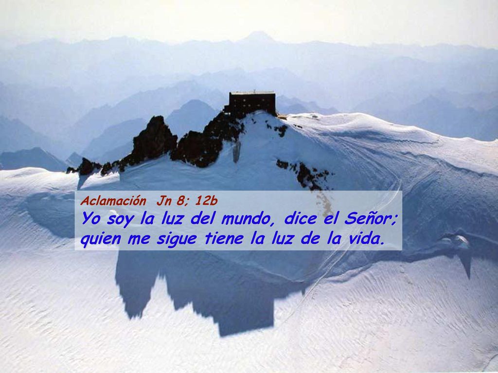 Aclamación Jn 8; 12b Yo soy la luz del mundo, dice el Señor; quien me sigue tiene la luz de la vida.