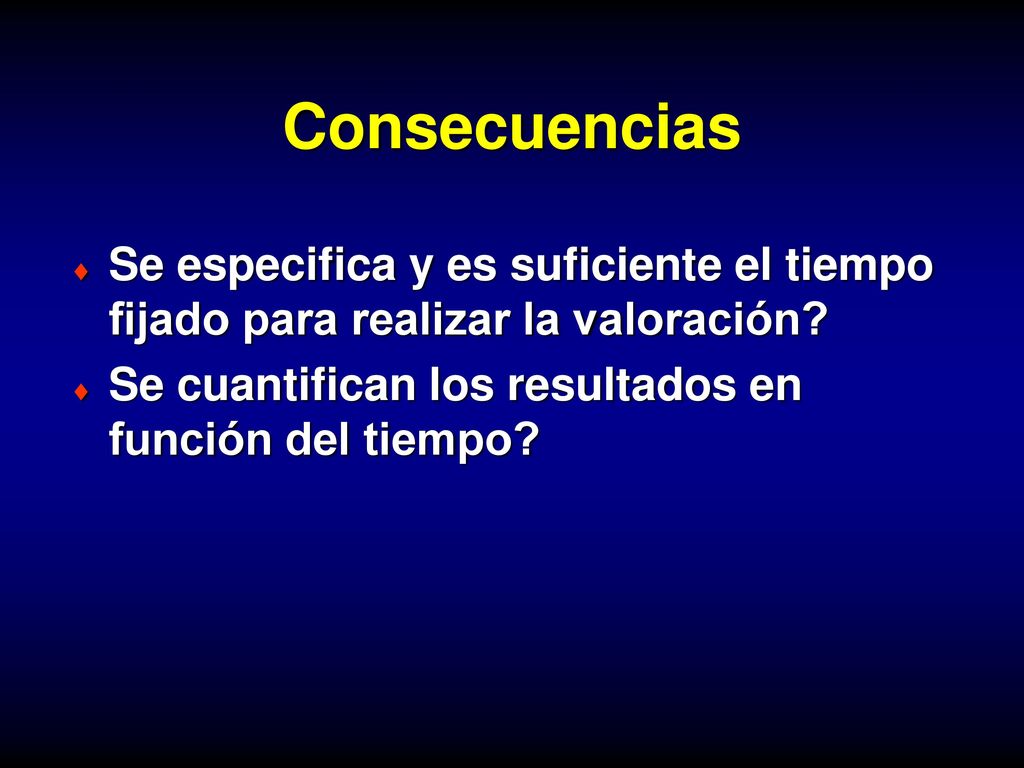 Consecuencias Se especifica y es suficiente el tiempo fijado para realizar la valoración.