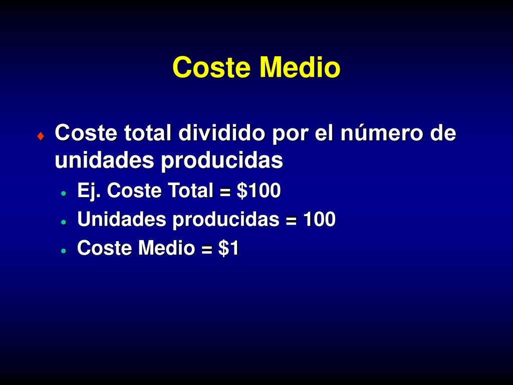 Coste Medio Coste total dividido por el número de unidades producidas