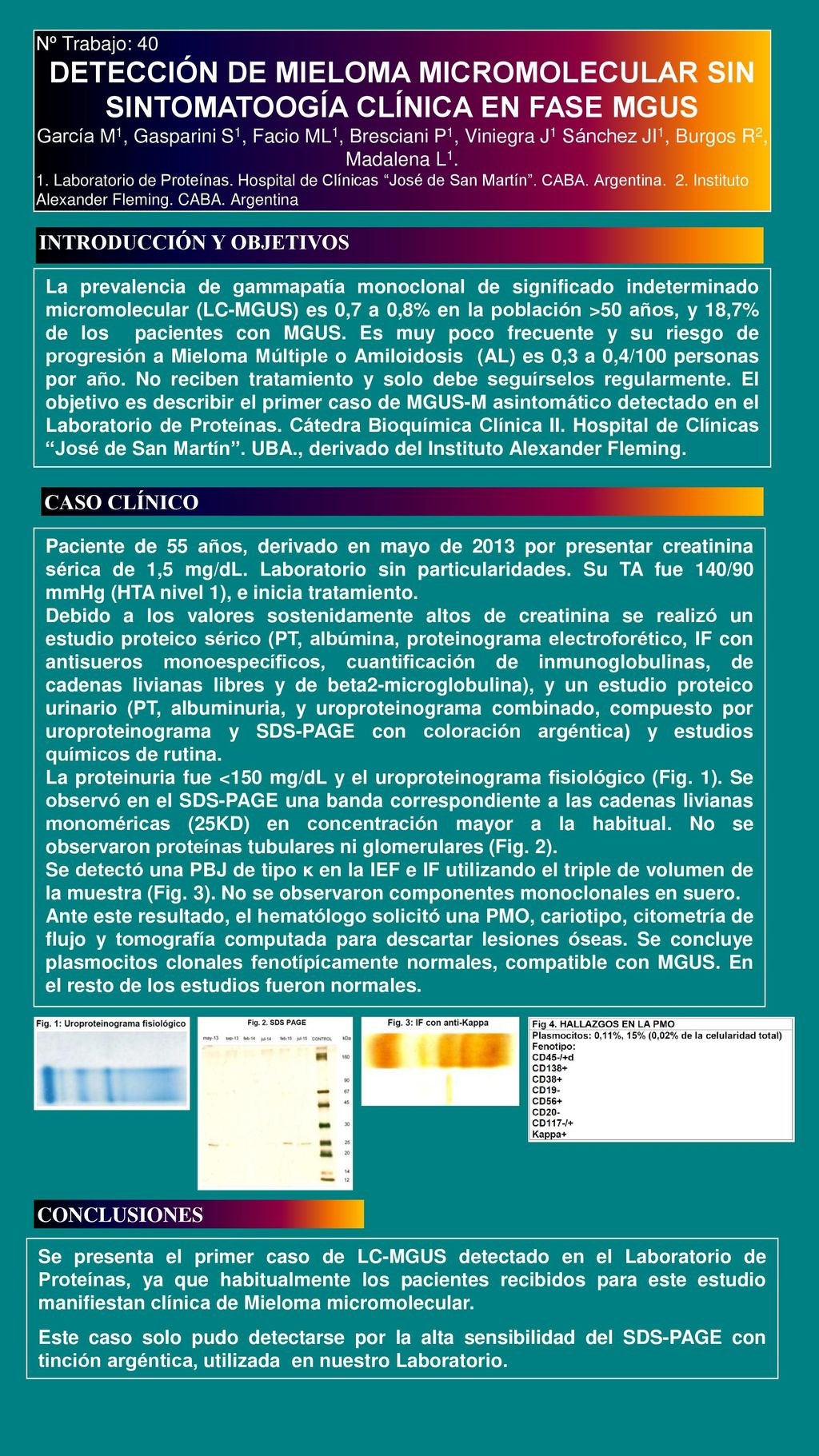 Nº Trabajo: 40 DETECCIÓN DE MIELOMA MICROMOLECULAR SIN SINTOMATOOGÍA CLÍNICA EN FASE MGUS.