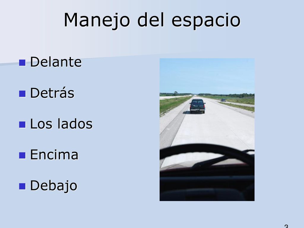 Manejo del espacio Delante Detrás Los lados Encima Debajo 3