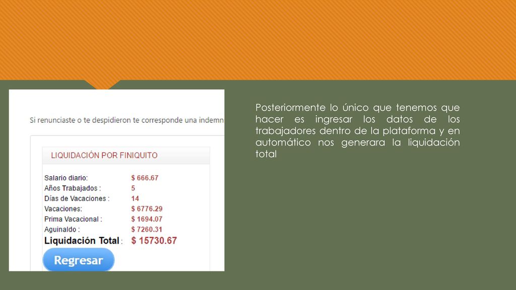 Posteriormente lo único que tenemos que hacer es ingresar los datos de los trabajadores dentro de la plataforma y en automático nos generara la liquidación total
