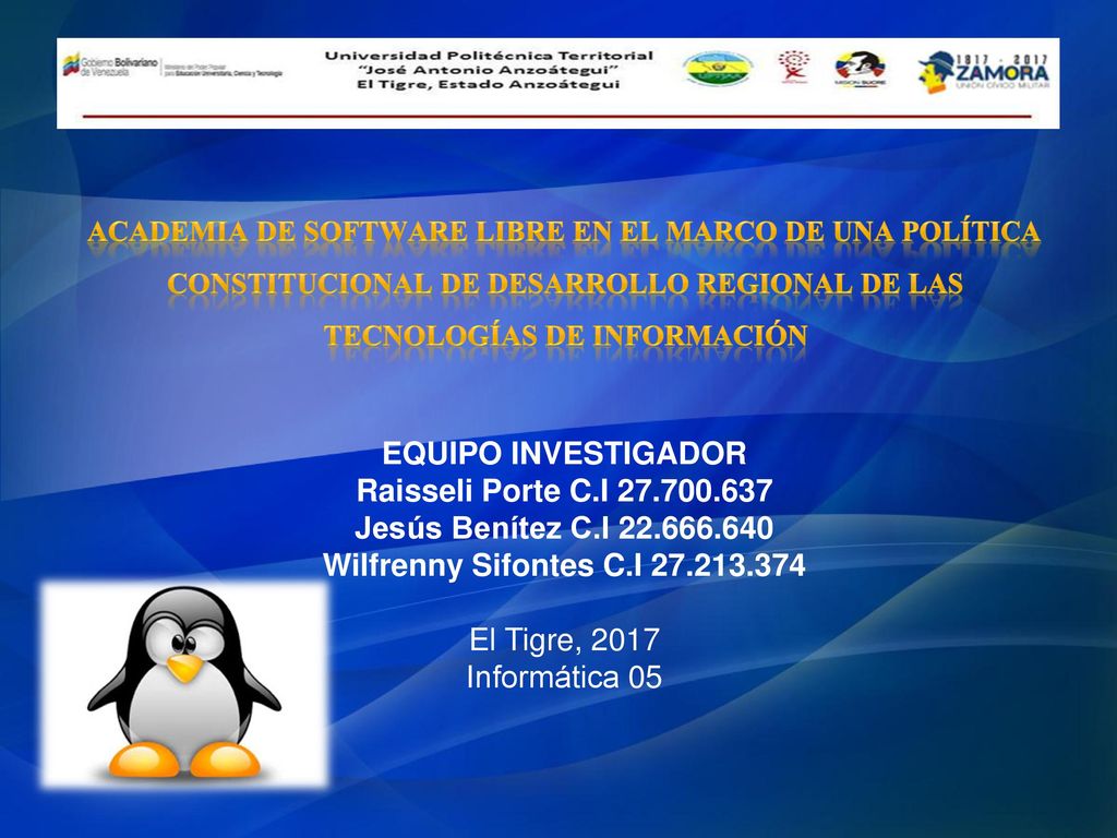 6/24/ :05 PM Academia de software libre en el marco de una política constitucional de desarrollo regional de las tecnologías de información.
