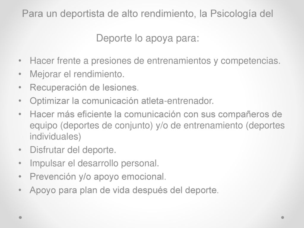 Para un deportista de alto rendimiento, la Psicología del Deporte lo apoya para: