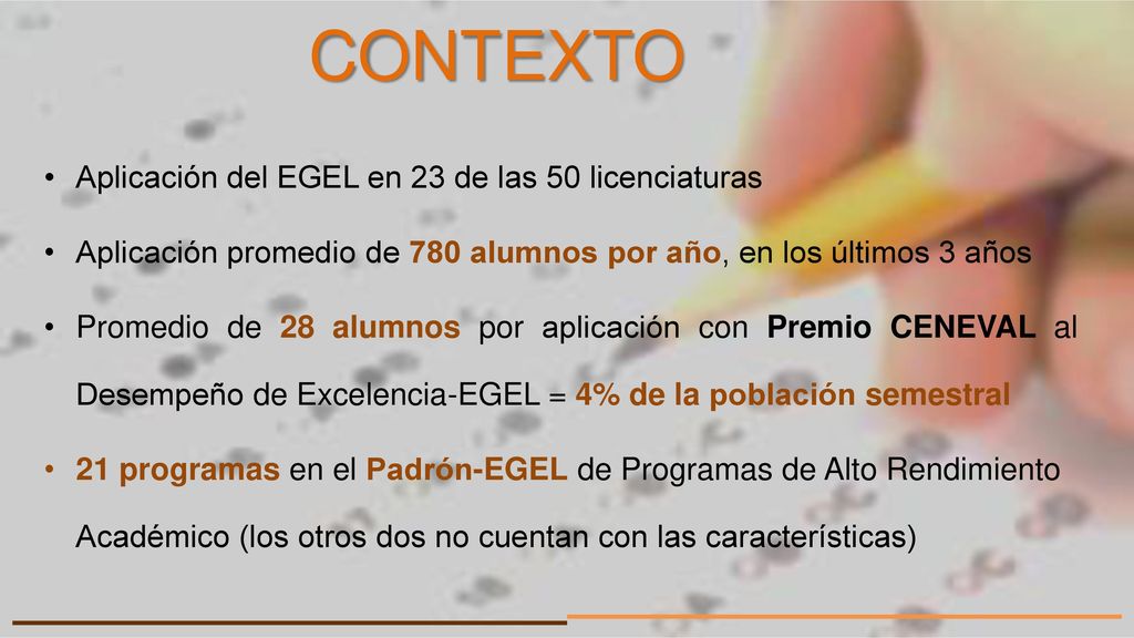 CONTEXTO Aplicación del EGEL en 23 de las 50 licenciaturas