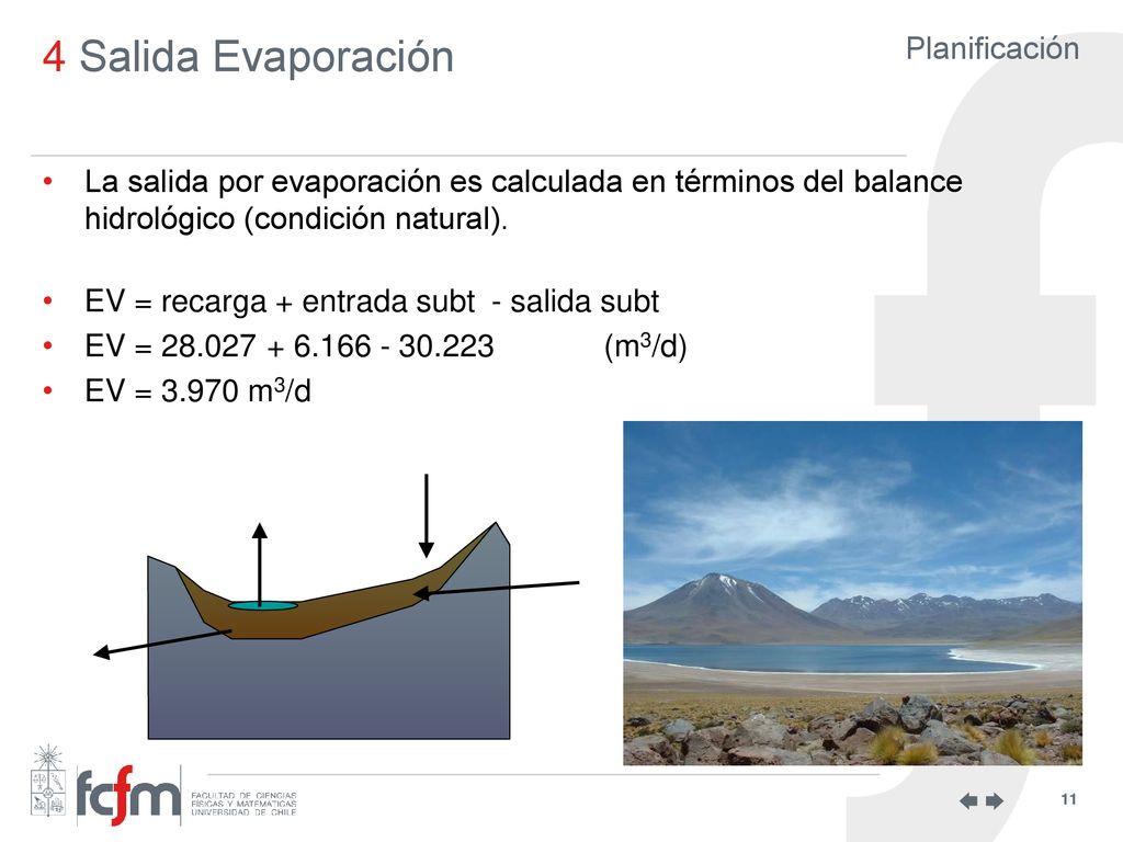 4 Salida Evaporación La salida por evaporación es calculada en términos del balance hidrológico (condición natural).