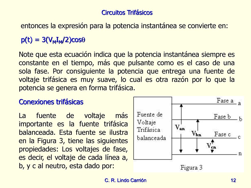 entonces la expresión para la potencia instantánea se convierte en: