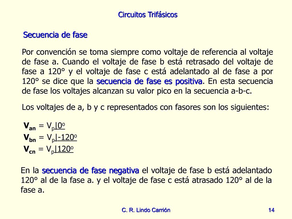 Los voltajes de a, b y c representados con fasores son los siguientes: