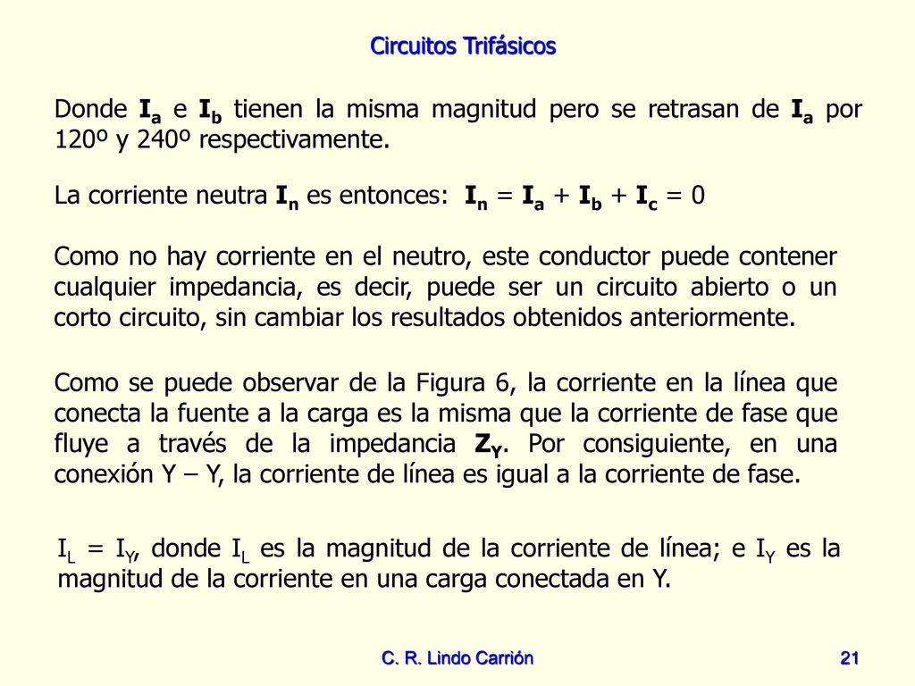 La corriente neutra In es entonces: In = Ia + Ib + Ic = 0