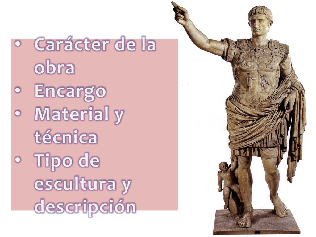 Carácter de la obra Encargo Material y técnica Tipo de escultura y descripción