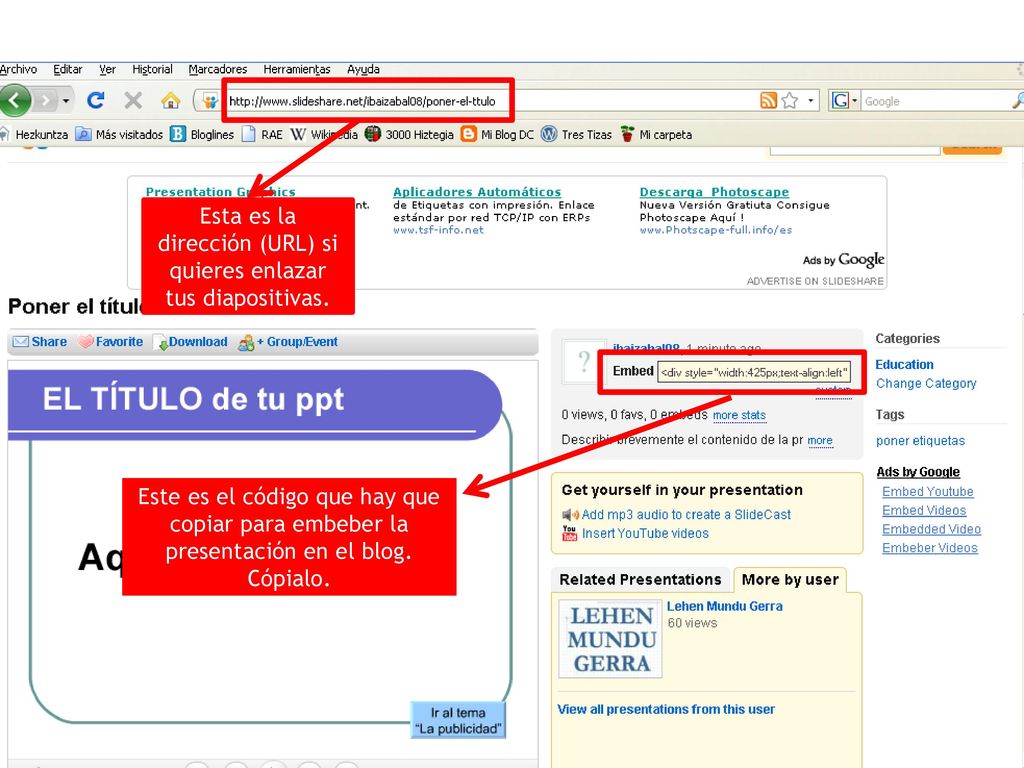 Esta es la dirección (URL) si quieres enlazar tus diapositivas.