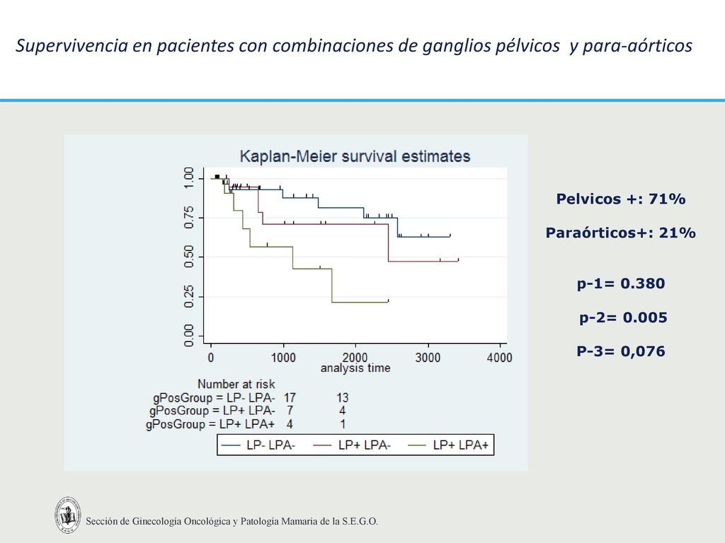 Supervivencia en pacientes con combinaciones de ganglios pélvicos y para-aórticos