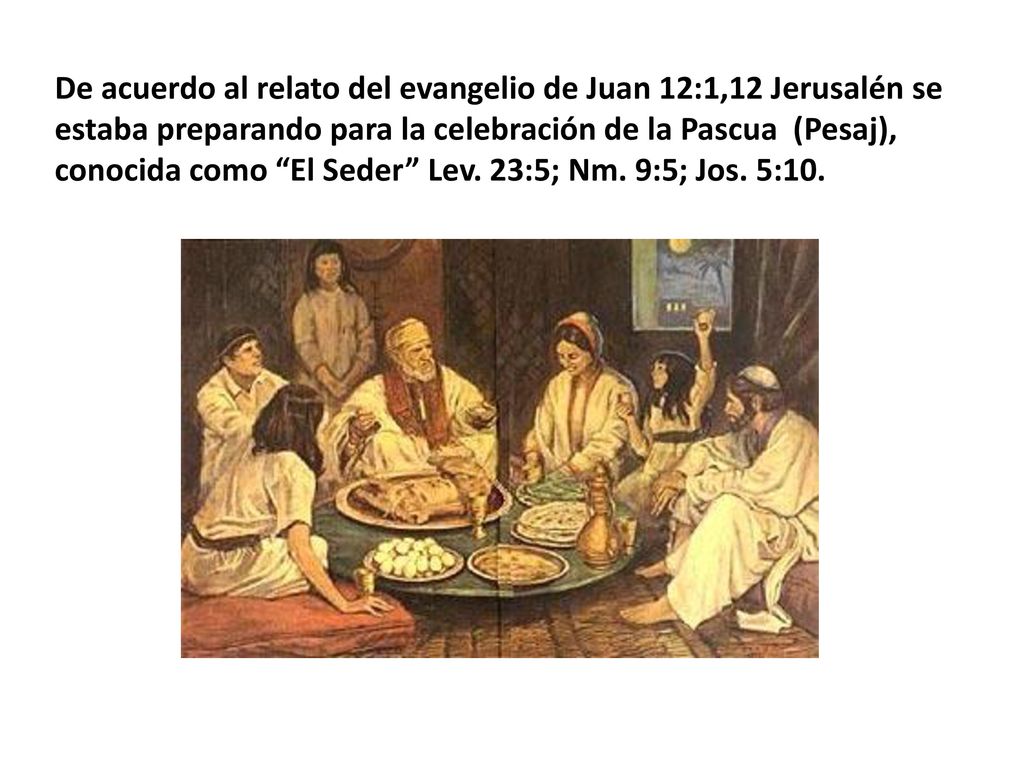 De acuerdo al relato del evangelio de Juan 12:1,12 Jerusalén se estaba preparando para la celebración de la Pascua (Pesaj), conocida como El Seder Lev.