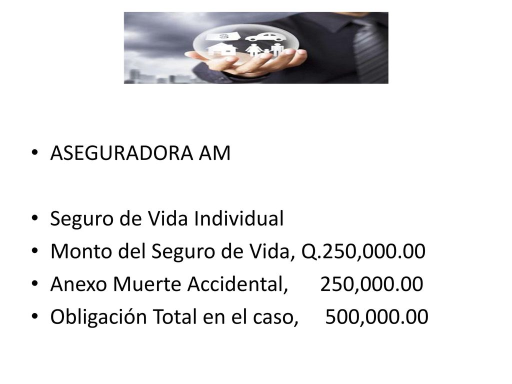 ASEGURADORA AM Seguro de Vida Individual. Monto del Seguro de Vida, Q.250, Anexo Muerte Accidental, 250,