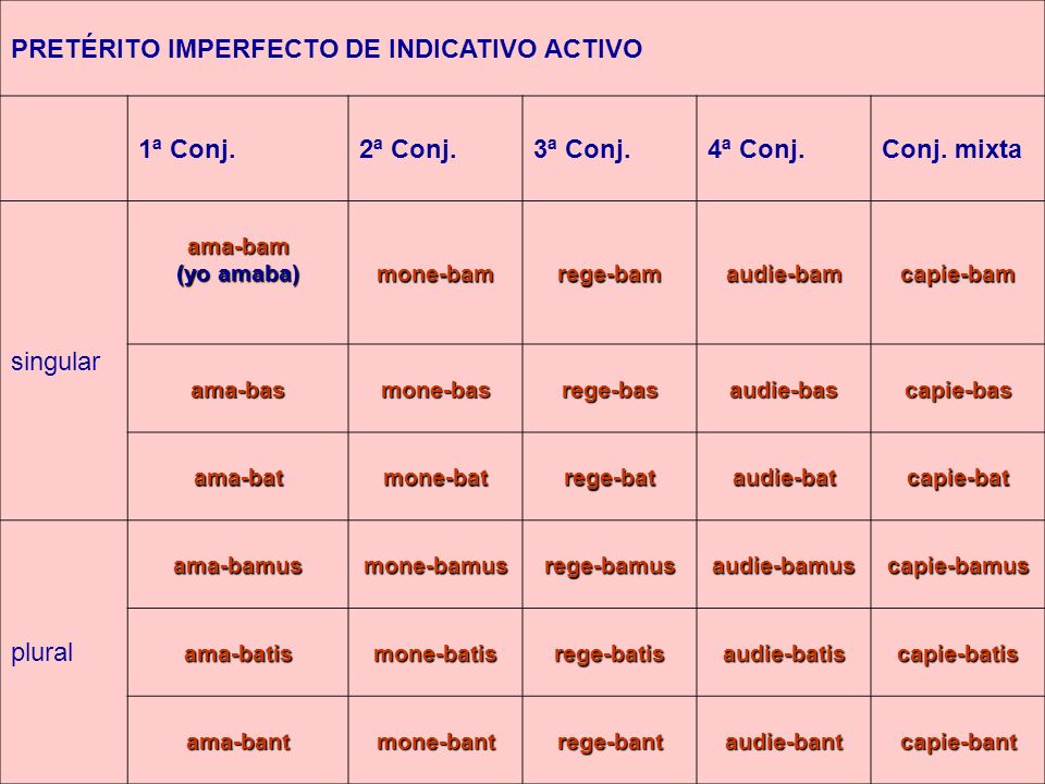 PRETÉRITO IMPERFECTO DE INDICATIVO ACTIVO