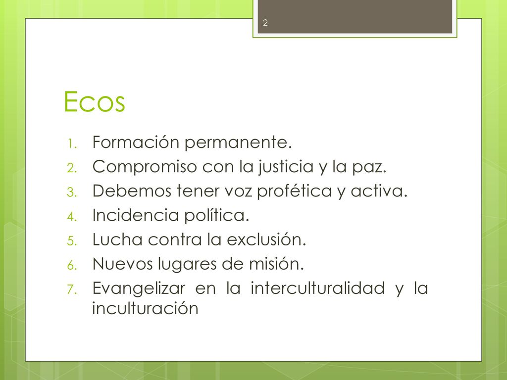 Ecos Formación permanente. Compromiso con la justicia y la paz.