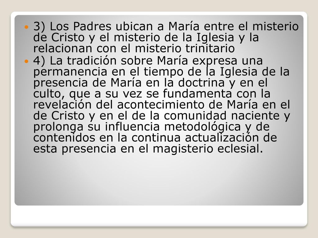 3) Los Padres ubican a María entre el misterio de Cristo y el misterio de la Iglesia y la relacionan con el misterio trinitario