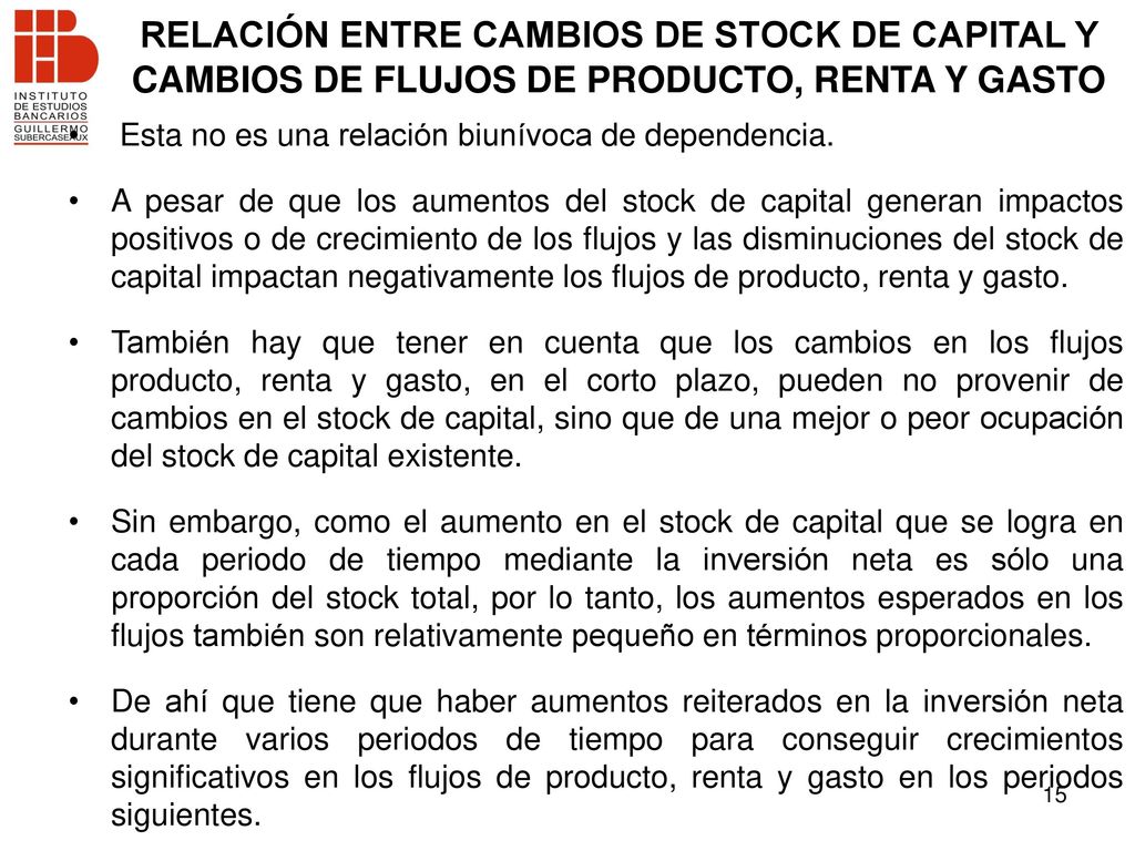 RELACIÓN ENTRE CAMBIOS DE STOCK DE CAPITAL Y CAMBIOS DE FLUJOS DE PRODUCTO, RENTA Y GASTO