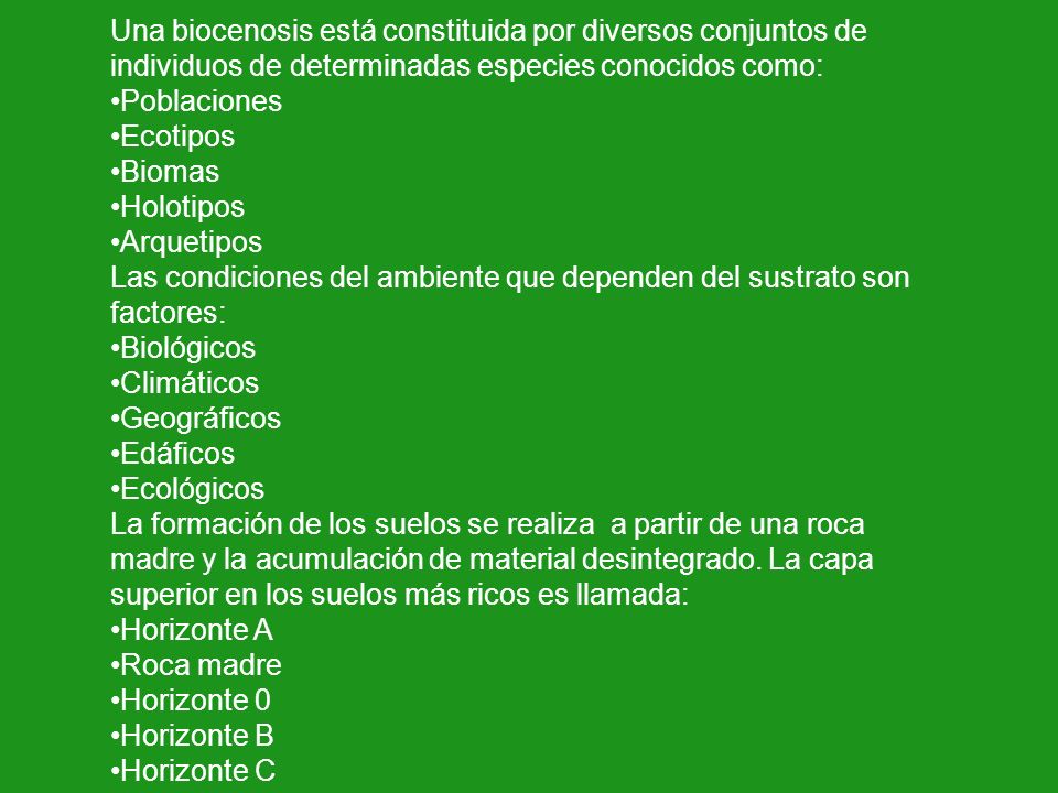 Una biocenosis está constituida por diversos conjuntos de individuos de determinadas especies conocidos como: