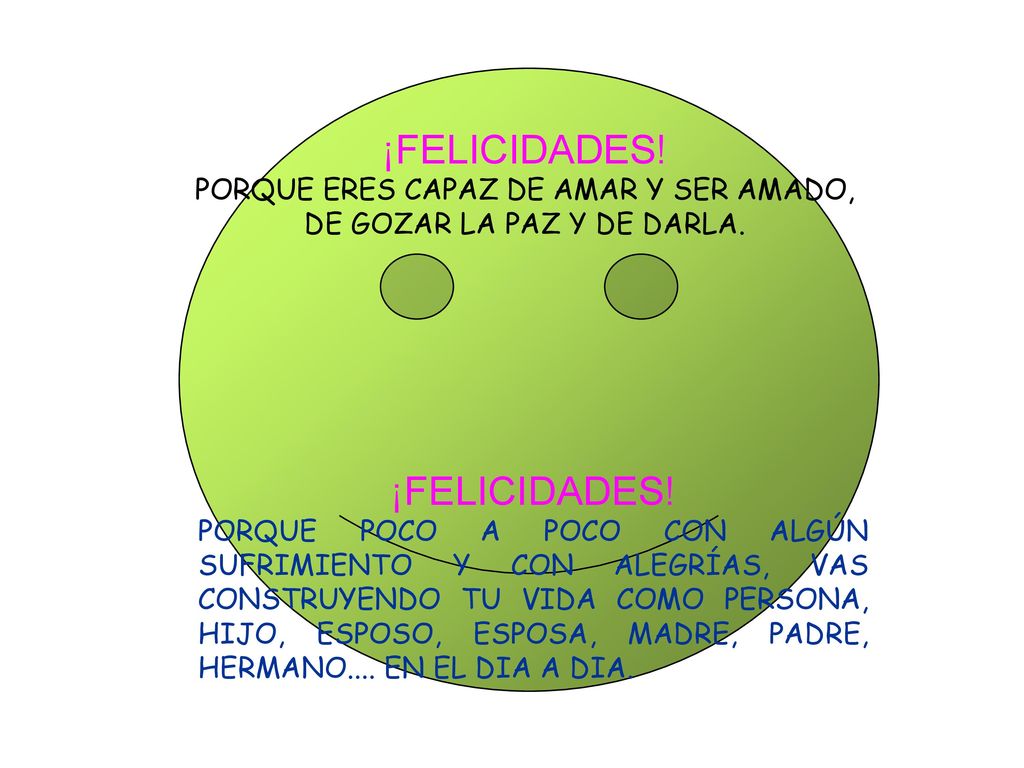 ¡FELICIDADES! ¡FELICIDADES! PORQUE ERES CAPAZ DE AMAR Y SER AMADO,