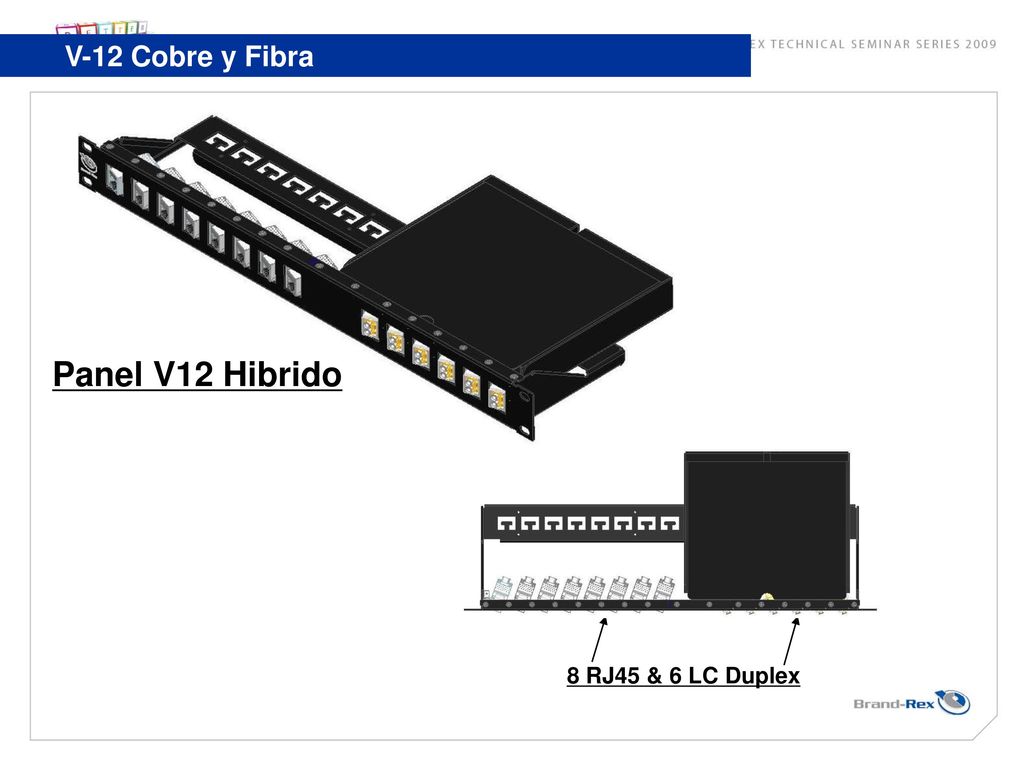 V-12 Cobre y Fibra Panel V12 Hibrido 8 RJ45 & 6 LC Duplex