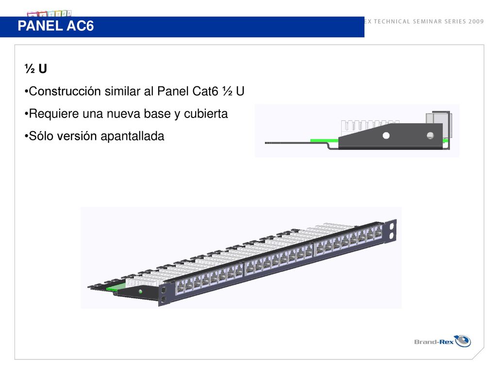 PANEL AC6 ½ U Construcción similar al Panel Cat6 ½ U