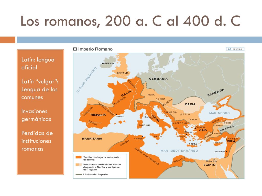 Los romanos, 200 a. C al 400 d. C Latín: lengua oficial
