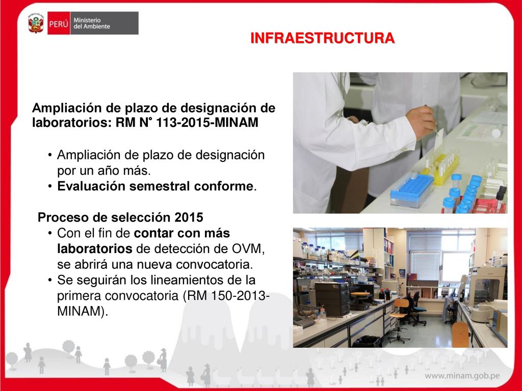 INFRAESTRUCTURA Ampliación de plazo de designación de laboratorios: RM N° MINAM. Ampliación de plazo de designación por un año más.