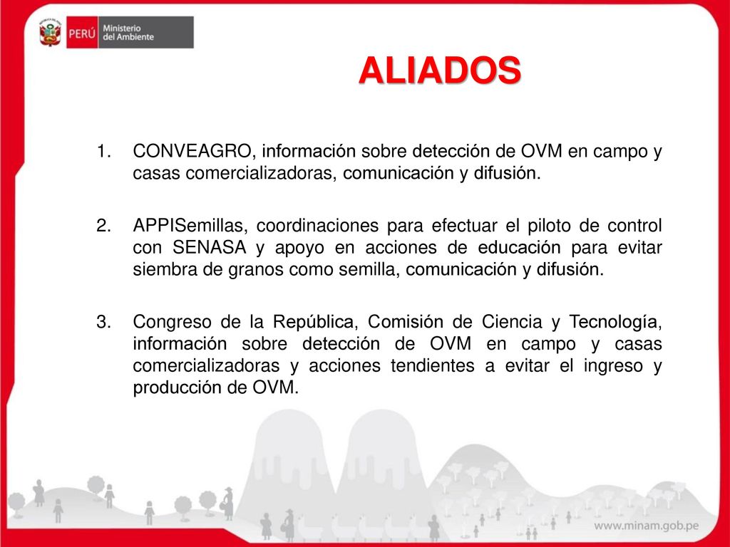 ALIADOS CONVEAGRO, información sobre detección de OVM en campo y casas comercializadoras, comunicación y difusión.