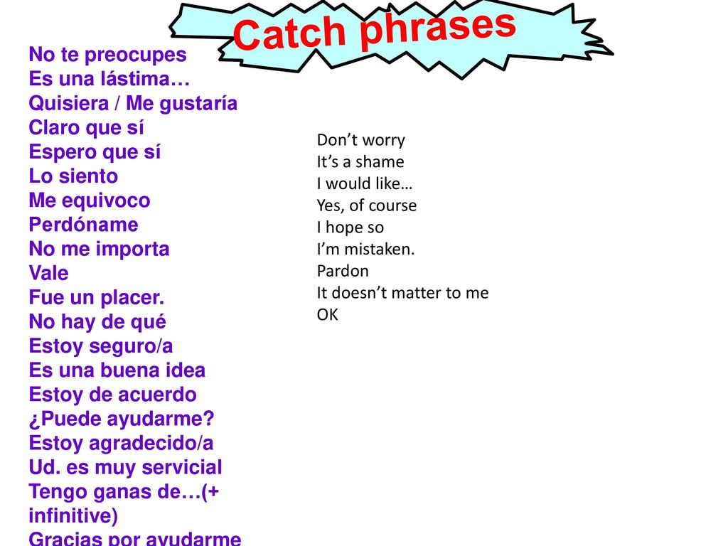 Catch phrases No te preocupes Es una lástima… Quisiera / Me gustaría