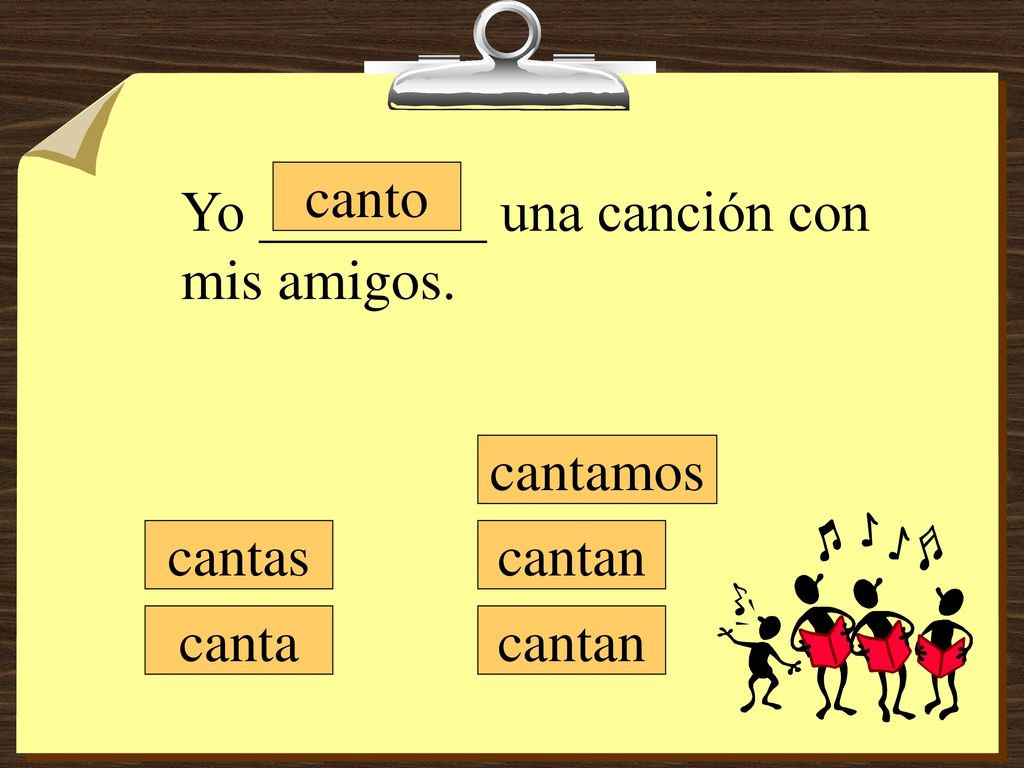 canto Yo ________ una canción con mis amigos. cantamos cantas cantan canta cantan