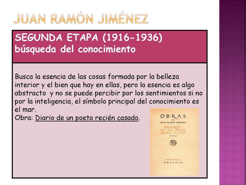 Juan ramón Jiménez SEGUNDA ETAPA ( ) búsqueda del conocimiento