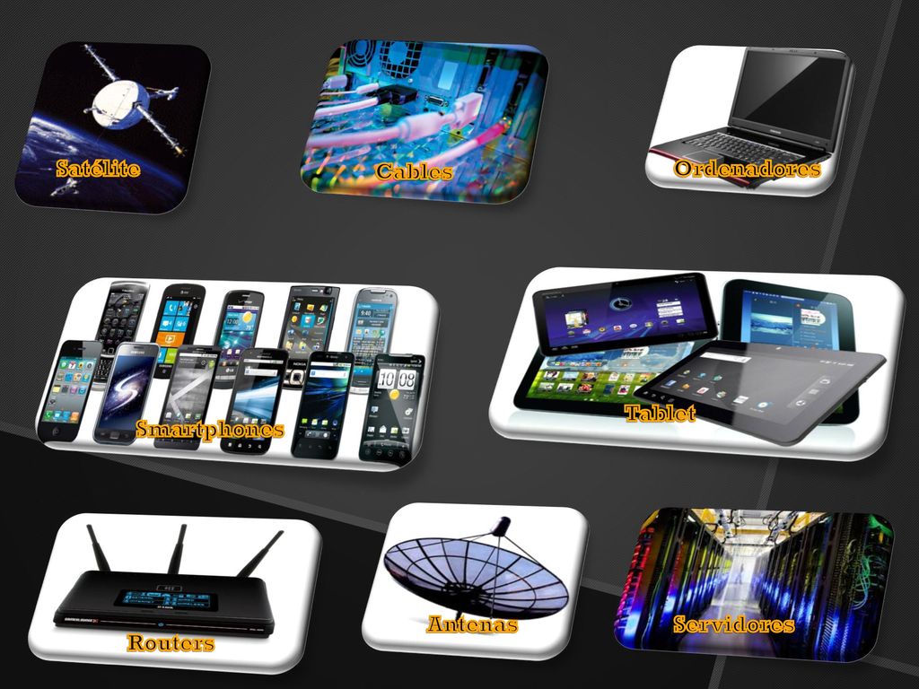 Satélite Cables Ordenadores Tablet Smartphones Antenas Servidores Routers