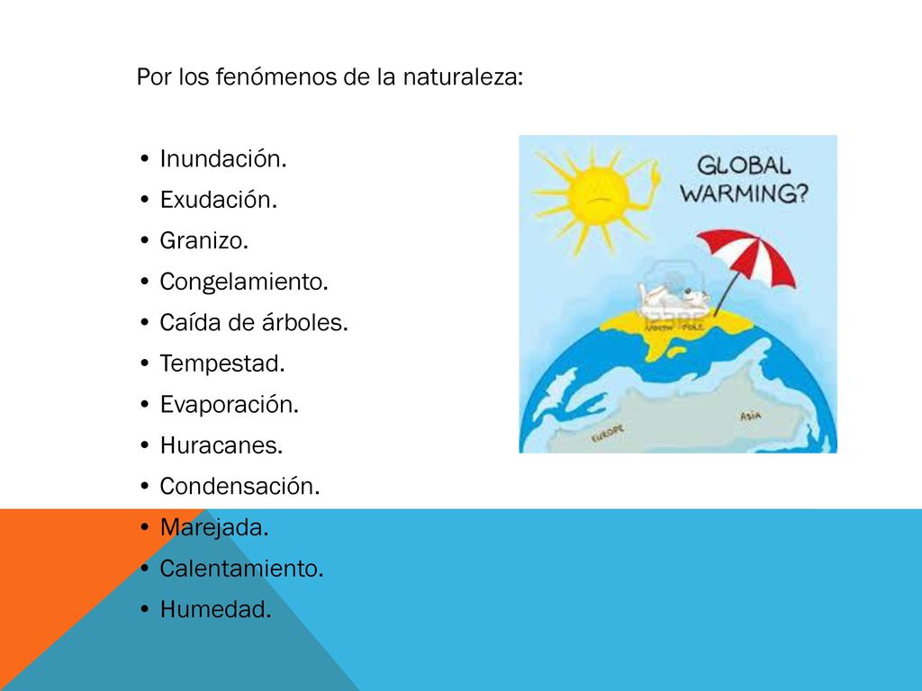 Por los fenómenos de la naturaleza: • Inundación. • Exudación