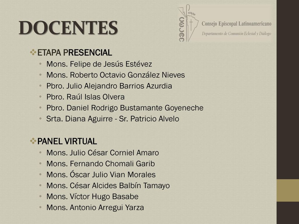 DOCENTES ETAPA PRESENCIAL PANEL VIRTUAL Mons. Felipe de Jesús Estévez