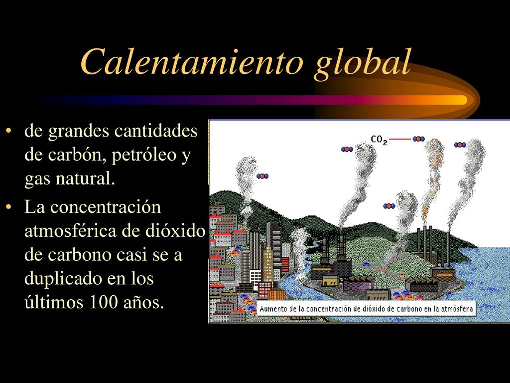 Calentamiento global de grandes cantidades de carbón, petróleo y gas natural.