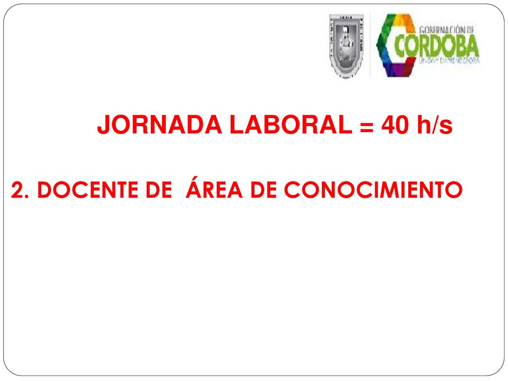 JORNADA LABORAL = 40 h/s 2. DOCENTE DE ÁREA DE CONOCIMIENTO 4