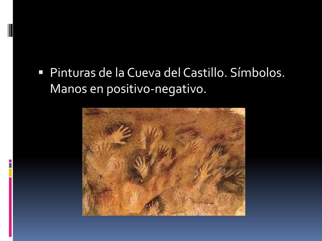 Pinturas de la Cueva del Castillo. Símbolos. Manos en positivo-negativo.