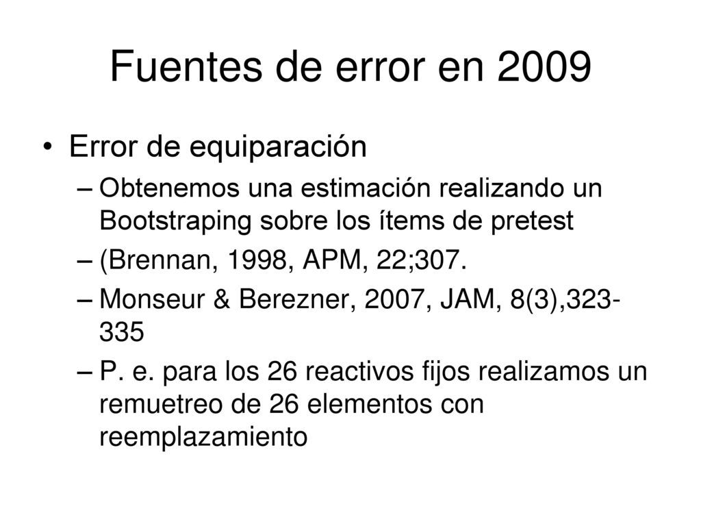 Fuentes de error en 2009 Error de equiparación