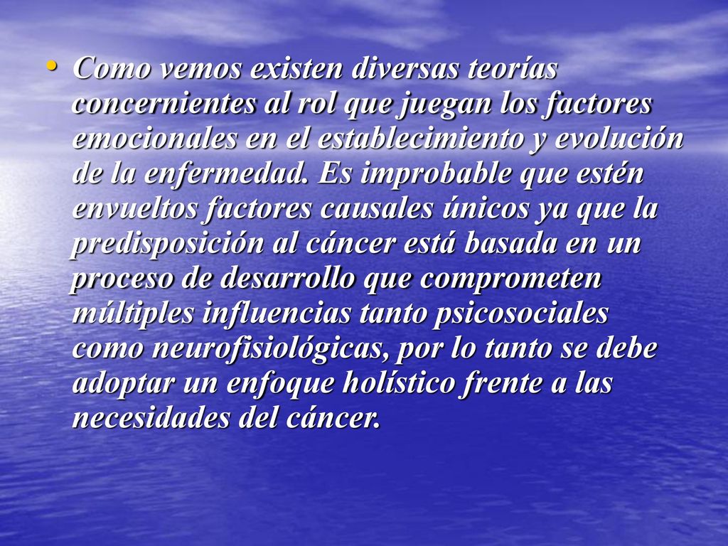 Como vemos existen diversas teorías concernientes al rol que juegan los factores emocionales en el establecimiento y evolución de la enfermedad.