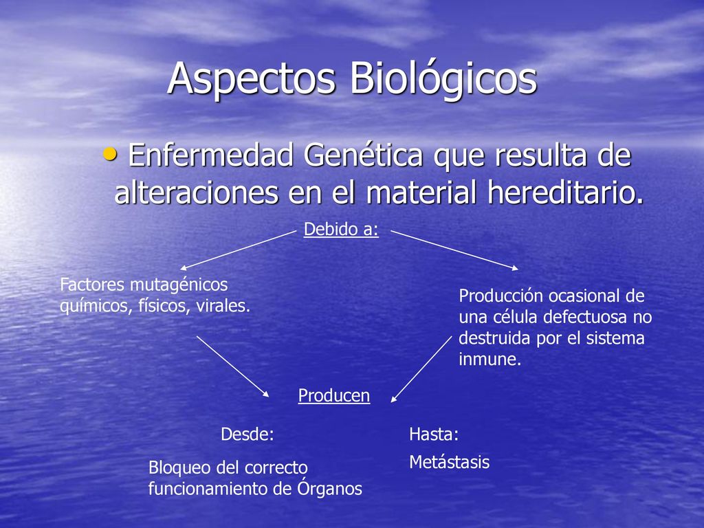 Aspectos Biológicos Enfermedad Genética que resulta de alteraciones en el material hereditario. Debido a: