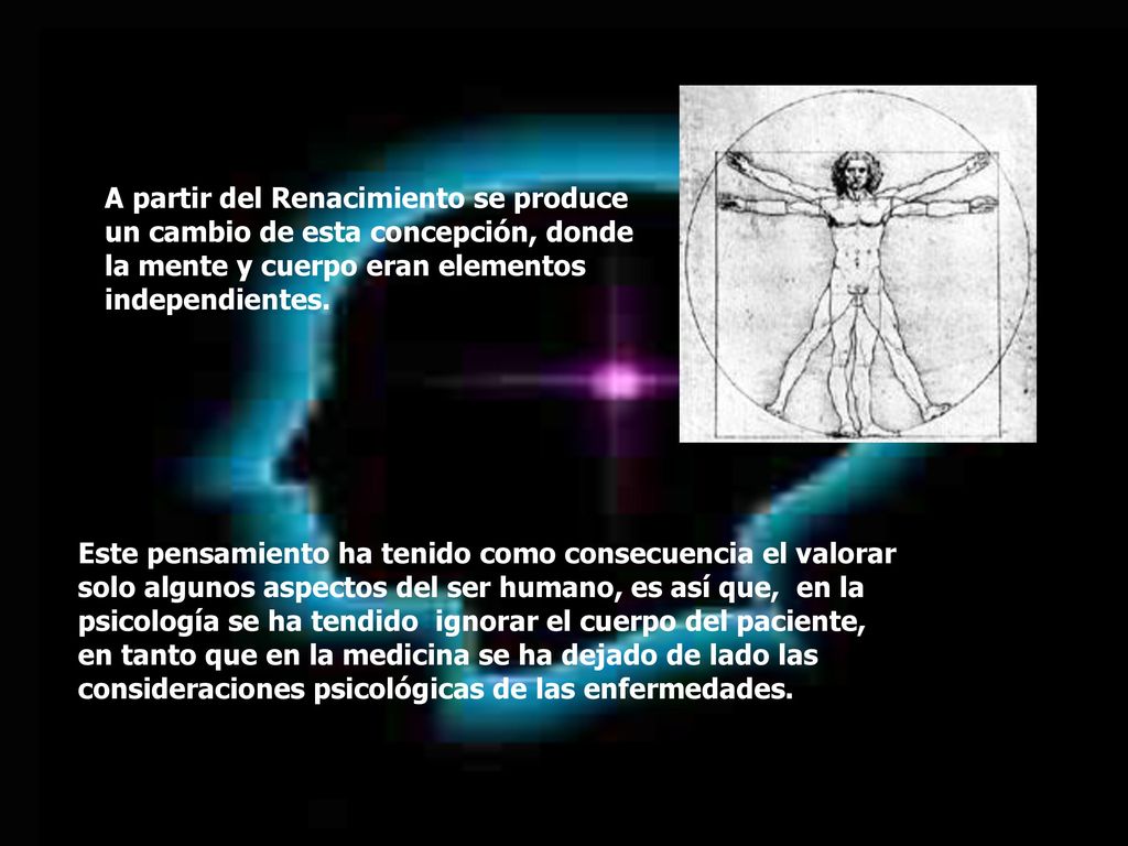 A partir del Renacimiento se produce un cambio de esta concepción, donde la mente y cuerpo eran elementos independientes.