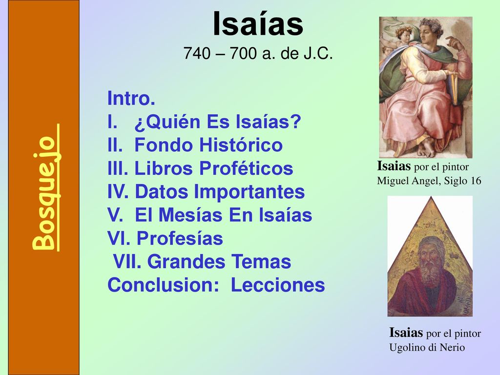Isaías Bosquejo Intro. I. ¿Quién Es Isaías II. Fondo Histórico