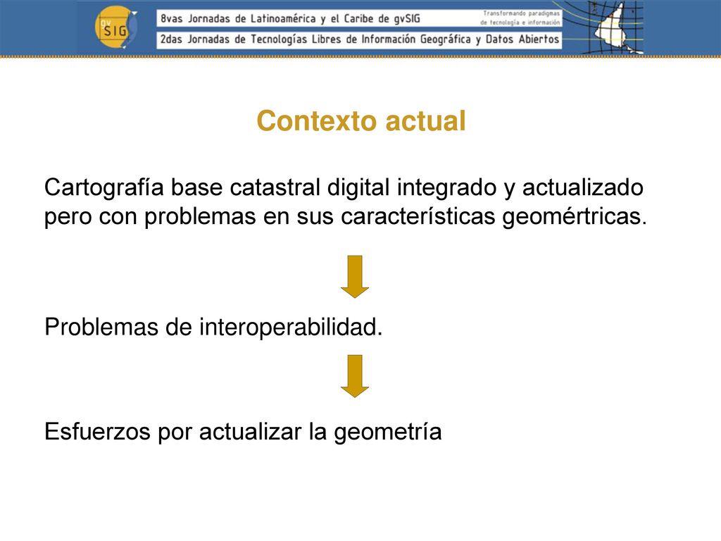 Contexto actual Cartografía base catastral digital integrado y actualizado pero con problemas en sus características geomértricas.