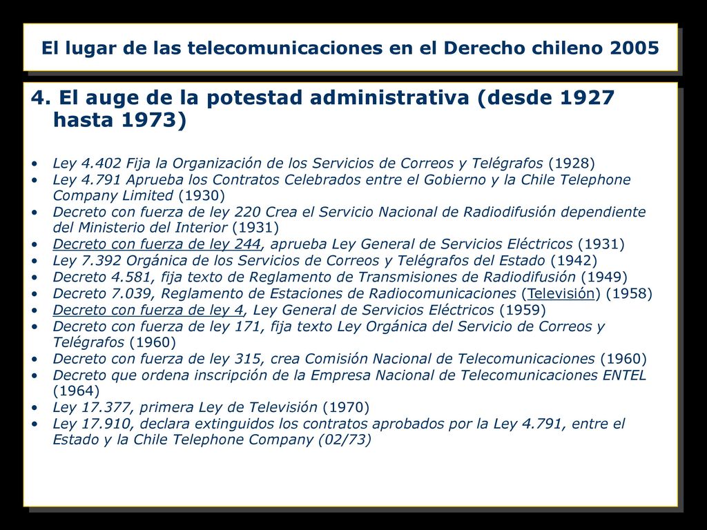 El lugar de las telecomunicaciones en el Derecho chileno 2005