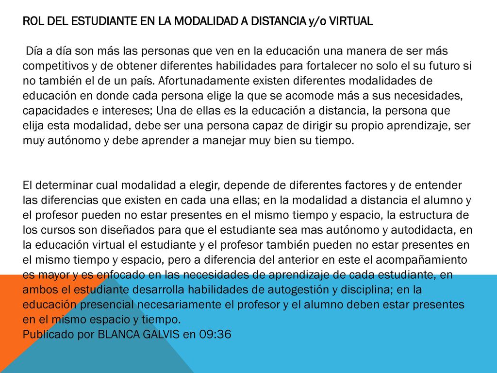 ROL DEL ESTUDIANTE EN LA MODALIDAD A DISTANCIA y/o VIRTUAL