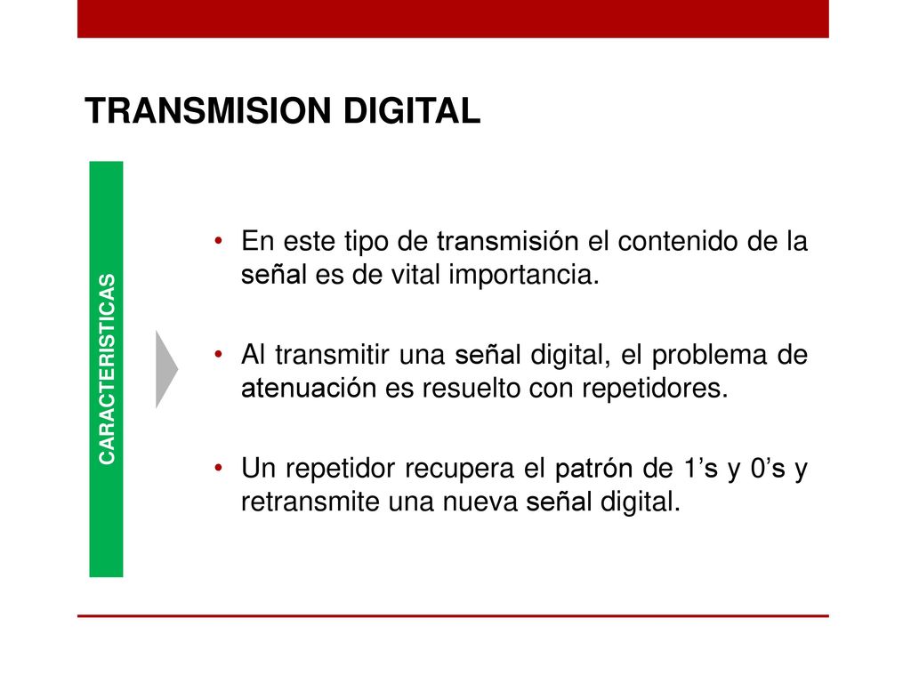 TRANSMISION DIGITAL En este tipo de transmisión el contenido de la señal es de vital importancia.