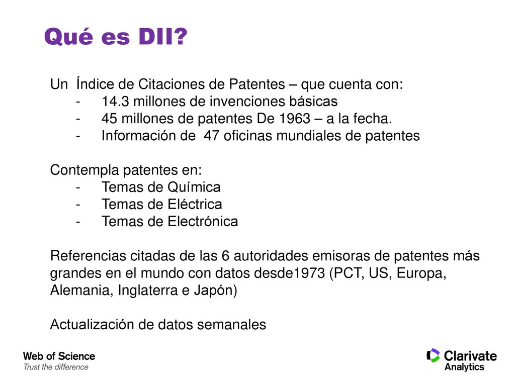 Qué es DII Un Índice de Citaciones de Patentes – que cuenta con: